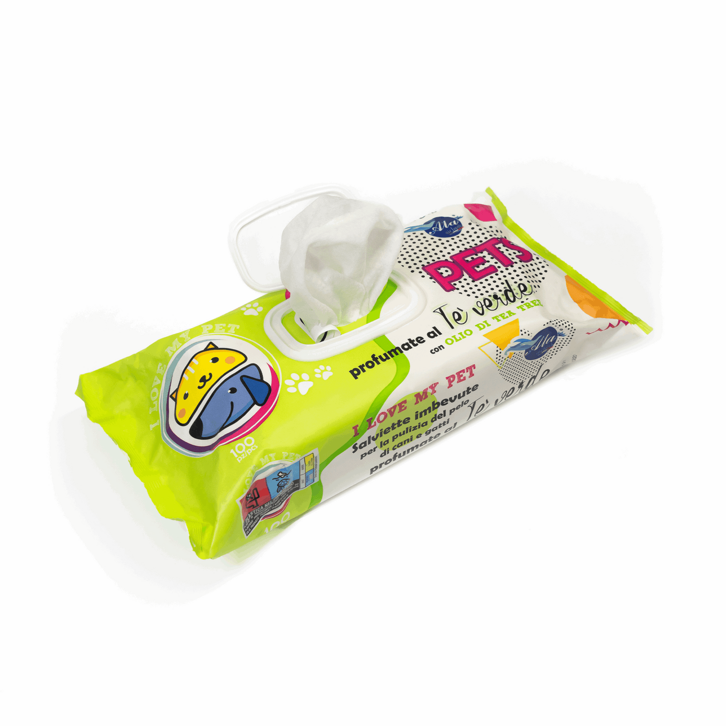 Tet-e-Pet Green Tea (Tè Verde) Pet Wipes – 100 Count | Antioxidant-Rich Cleansing Wipes