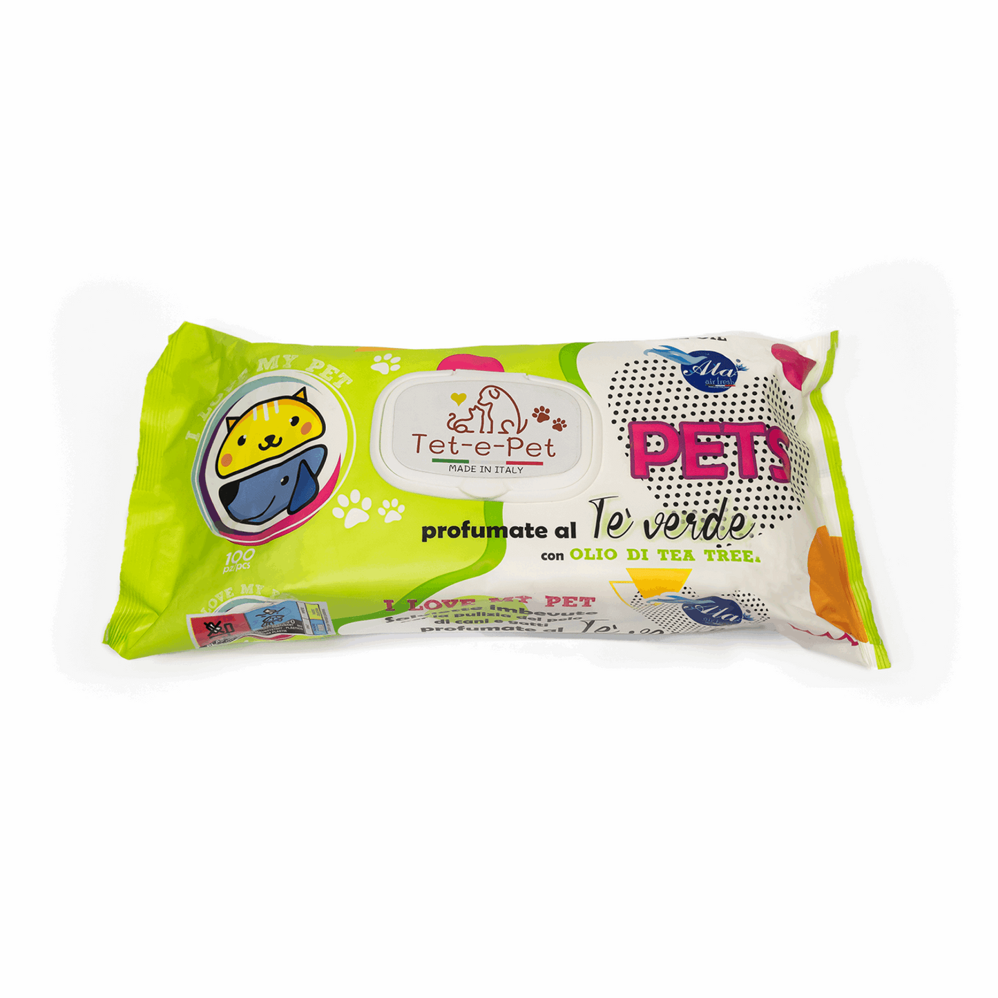 Tet-e-Pet Green Tea (Tè Verde) Pet Wipes – 100 Count | Antioxidant-Rich Cleansing Wipes