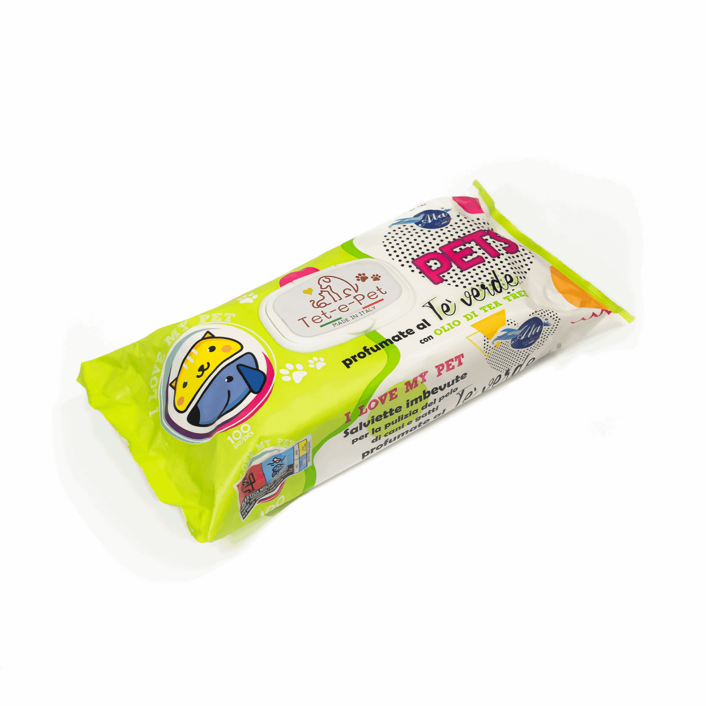 Tet-e-Pet Green Tea (Tè Verde) Pet Wipes – 100 Count | Antioxidant-Rich Cleansing Wipes