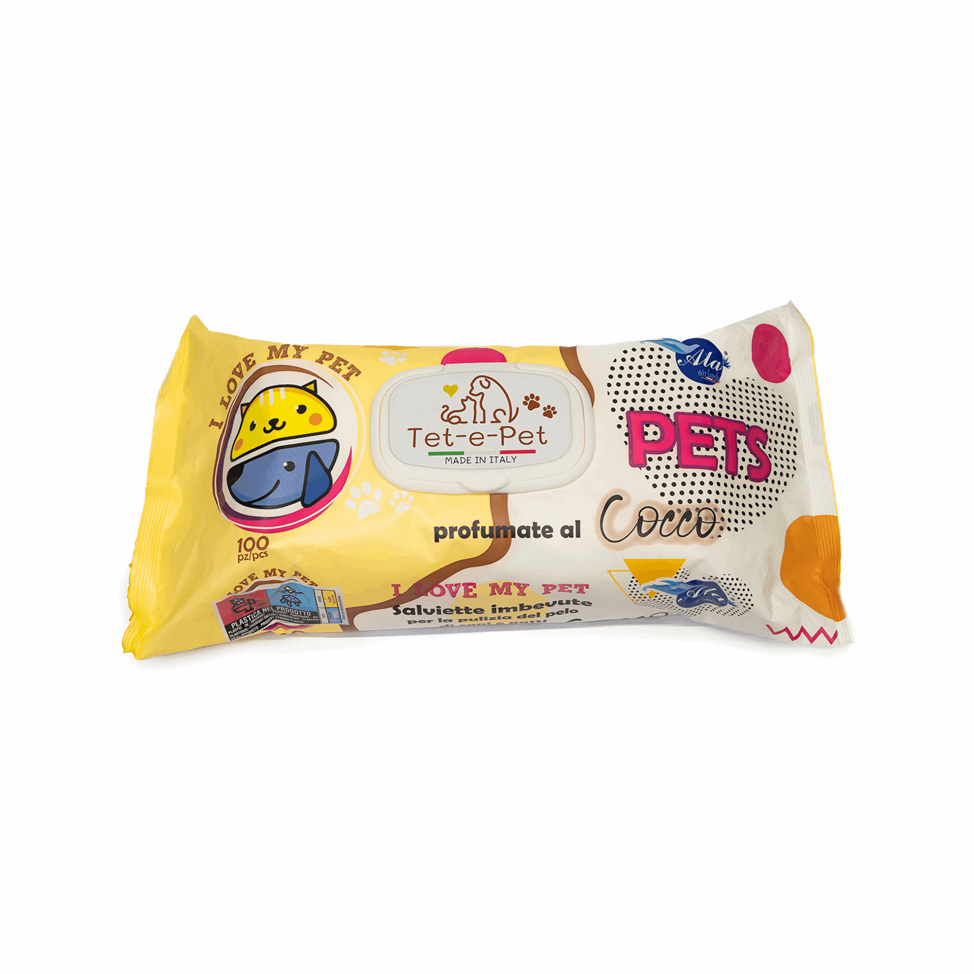 Tet-e-Pet Coconut (Cocco) Pet Wipes – 100 Count | Nourishing & Refreshing Wipes for Pets