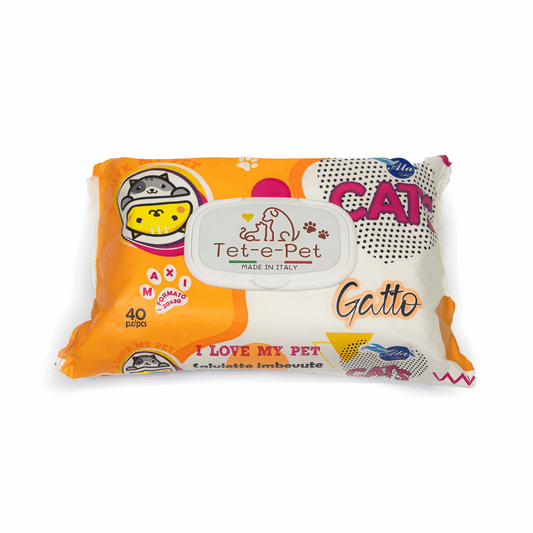 Tet-e-Pet Cat (Gatto) Sensitive Pet Wipes – 40 Count | Extra-Gentle Grooming Wipes for Cats
