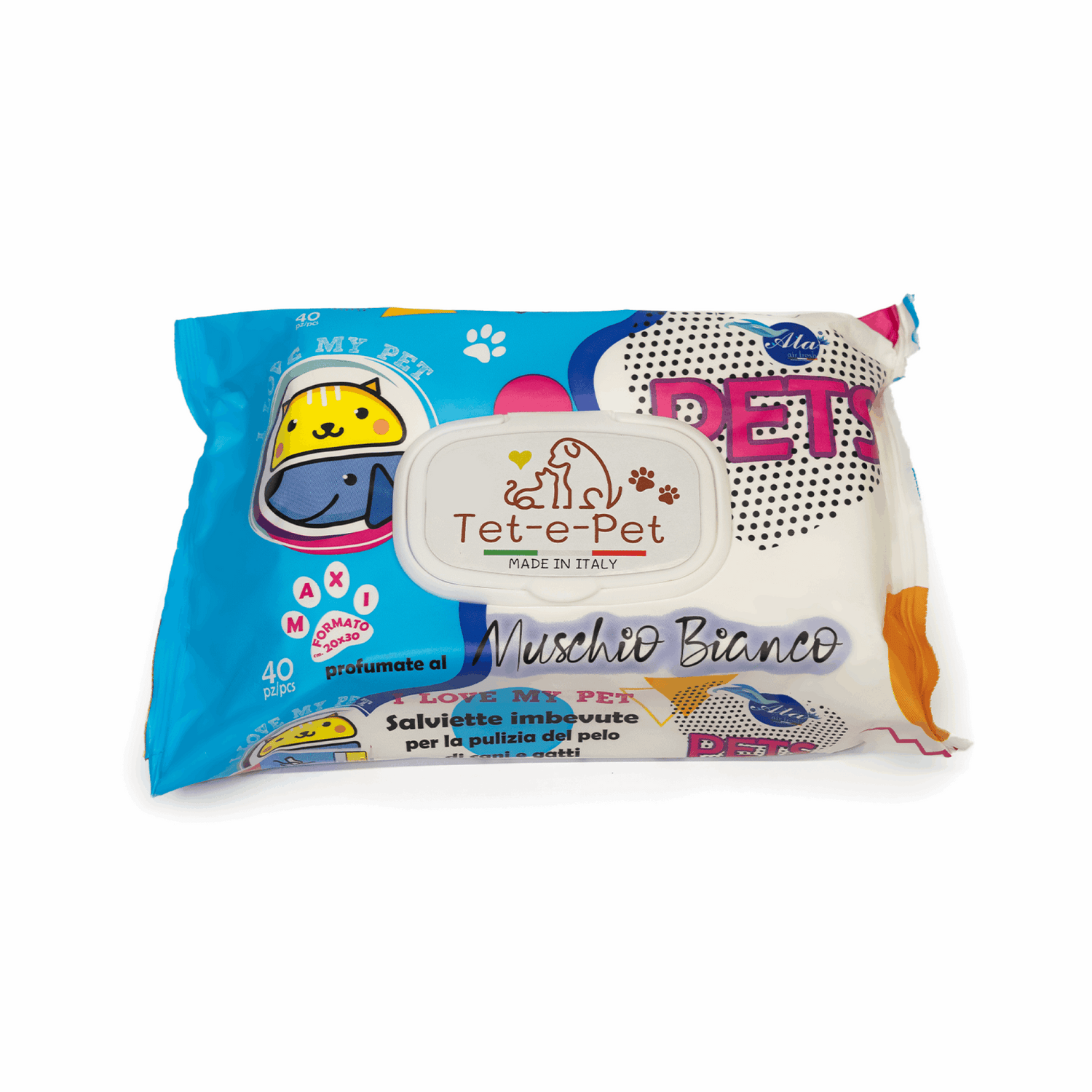 Tet-e-Pet White Moss (Muschio Bianco) Pet Wipes – 40 Count | Hypoallergenic Dog & Cat Wipes
